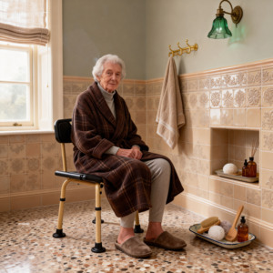 Silla <span class=keywords><strong>de</strong></span> Ducha Plegable con Respaldo para Personas Mayores, Diseño <span class=keywords><strong>de</strong></span> Madera, Antideslizante, Altura Ajustable, Taburete <span class=keywords><strong>de</strong></span> Baño para Mayor Seguridad - Product Image 5