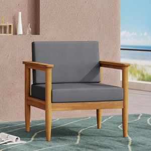 Chaise d'appoint moderne de luxe pour l'extérieur avec pieds en teck naturel et coussin pour salle à manger - Product Image 3