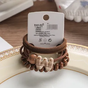 Jiaxu 3 gói trẻ em thẻ gói tóc ban nhạc đơn giản màu cà phê liền mạch độ đàn hồi cao <span class=keywords><strong>TPU</strong></span> khăn cao kiểu tóc đuôi ngựa BOW TIE thiết kế - Product Image 4