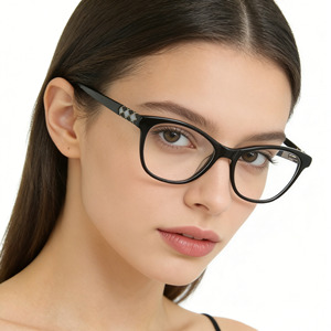 Lunettes de vue pour femmes de style rétro, forme œil de chat, motif diamant, légères, montures en acétate tendance - Product Image 1