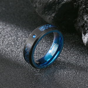 Bague Homme Unisexe Acier Tungstène Fibre de Carbone Titane Acier Zircon Motif Dragon Bicolore Or Bijouterie Fine Fête Anniversaire - Product Image 6