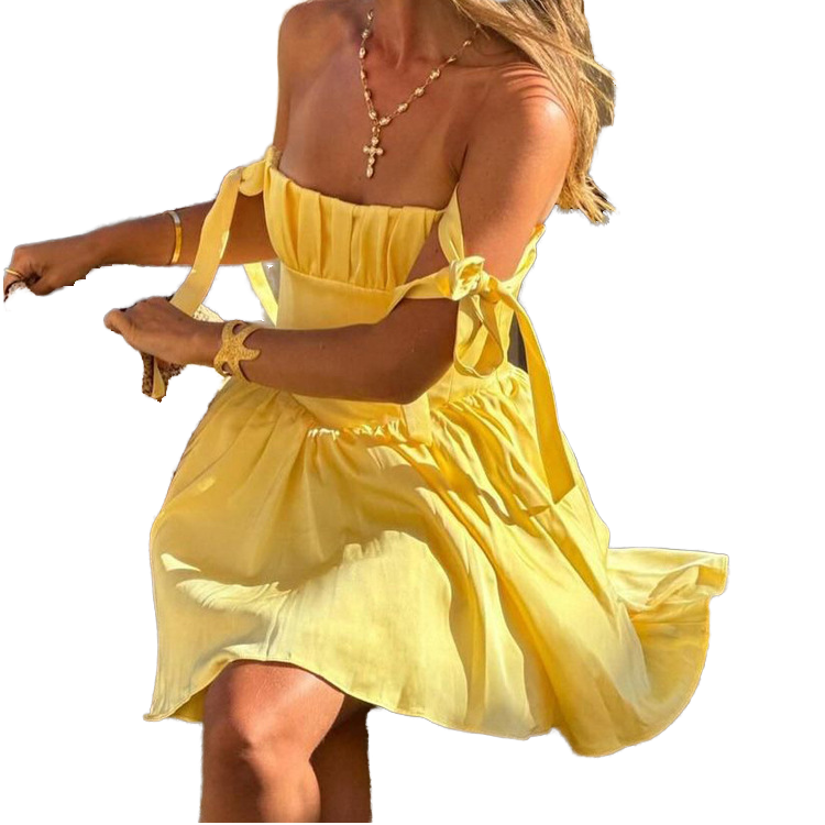 2025 Women's Casual Short Summer Dress Fashionable Yellow for Bandage Corset Strappy Tube Backless Design Solid Breathable Fit| Alibaba.com 2025 Women's Casual Short Summer Dress Fashionable Yellow for Bandage Corset Strappy Tube Backless Design Solid Breathable Fit| Alibaba.com