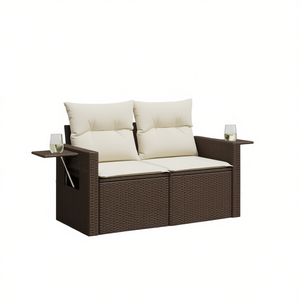 Canapé de jardin pliable en polyrotin brun 2 places, mobilier de patio, banc d'extérieur, style contemporain - Product Image 1