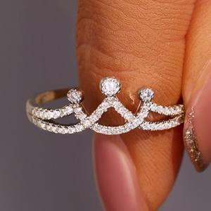 Bague Couronne Haute Couture Luxe Classique Zircon Princesse Mode Plaqué Or Blanc Cadeau de Mariage Vente en Gros Bijoux Fins - Product Image 4