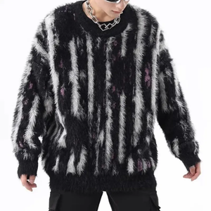 Suéter personalizado de <span class=keywords><strong>cuello</strong></span> <span class=keywords><strong>alto</strong></span> para <span class=keywords><strong>hombre</strong></span> suéter borroso patrón Jacquard prendas de punto invierno Mohair <span class=keywords><strong>cuello</strong></span> redondo suéter de punto - Product Image 4