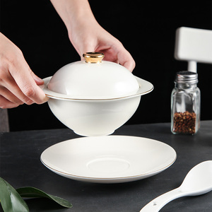 Set di piatti creativi in porcellana per zuppiera con coperchio ciotole in ceramica per ristorante dell'hotel con design in oro per banchetti e banchetti - Product Image 4
