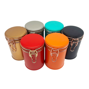 Hộp thiếc đựng trà và cà phê cao cấp, hình tròn, có khóa, bao bì kim loại sang trọng - Product Image 1
