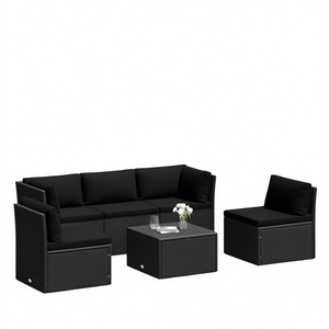 <b>Black</b> Poly Rattan Garden Sofa Set With Powder Coated Steel <b>Frame</b> Outdoor Furniture 4 Seater Contemporary Design Weather - Product Image 1