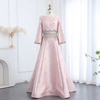 Robe de soirée de luxe en satin rouge Jancember LSZ573, robe de bal à manches longues ornée de perles, robe de soirée formelle de style A