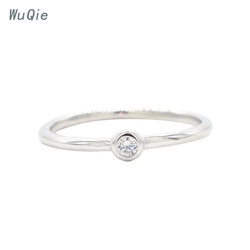 Wuqie Simple Design Korean Style Rings Sterling Silver Jewelry Single CZ Stone Women Rings