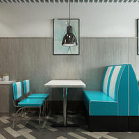 Prix d'usine personnalisé American Retro Restaurant Burger Shop Cafe Table en acier inoxydable et ensemble de chaises de salle à manger en cuir