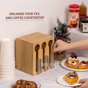 Bamboo Spoon <b>Storage</b> <b>Box</b> Three Hole <b>Kitchen</b> Countertop Organizer For Spoons Forks Chopsticks Standing Type Rectangle Shape - Product Image 1