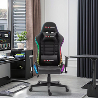 Chaise de jeu pour homme personnalisée, 1 pièce, moderne, avec LED RGB, en cuir PU, mécanisme d'inclinaison pivotant, base à cinq branches, pour ordinateur JR