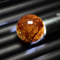 Perle ronde en cuivre pur avec quartz rutilé, origine Brésil, pour la fabrication de bijoux DIY (bracelets et pendentifs) - 1 pièce