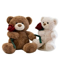 Ours en peluche de 25 cm pour la Saint-Valentin, avec fleur de rose brodée, rembourrage en coton PP, super doux, peluche apaisante, jouet anti-stress