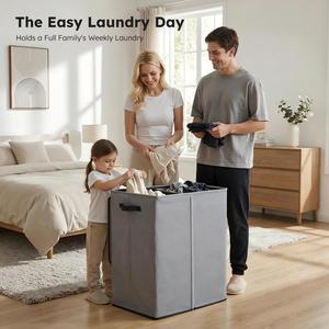 Cesto de Ropa Sucia Doble de 145L con Tapa, Cesto Grande para Ropa Sucia con Bolsa Extraíble, Cesto de Ropa Sucia de 2 Secciones para Baño, Dormitorio - Product Image 5
