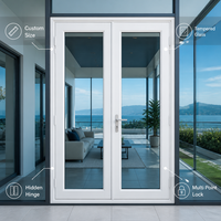 Porte à battant moderne en PVC sur mesure avec double vitrage trempé, charnière dissimulée et verrou multipoints pour entrée de patio extérieur