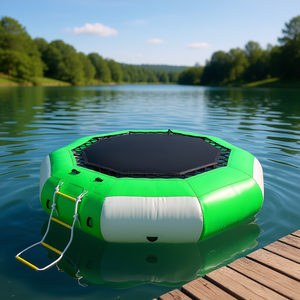 Trampolín Acuático Inflable de 3 Metros Verde y Blanco con Escalera de 4 Peldaños para Lagos, Ríos, Diversión Deportiva Infantil - Product Image 2