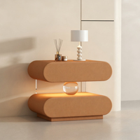 Nouvelle table de chevet en bois de pin massif, pas d'assemblage requis, style moderne minimaliste, lumière tactile en acrylique, 2 tiroirs, chambre à coucher