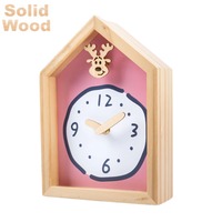 Jam Dinding Dekorasi Kamar Anak Bentuk Rumah Gaya Kartun Lucu Desain Wajah Kustom Terbuat dari Kayu