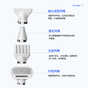 Sèche-cheveux pour animaux RK58 avec plusieurs embouts pour chiens, souffleur multifonctionnel 110-240V, design moderne en plastique - Product Image 1
