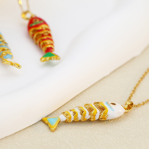 FY Hợp Thời Trang Đồ Trang Sức Quà Tặng Mặt Dây Chuyền Vòng Cổ Chuỗi Thép Không Gỉ 3D Drop Oil Cá Vàng Người Yêu Biển May Mắn Cá Mặt Dây Chuyền Vòng Cổ - Product Image 6