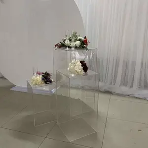 結婚式のイベントスタンドの装飾のためのモデルクリアアクリルスクエアフローラルディスプレイスタンド台座台座台座スタンド