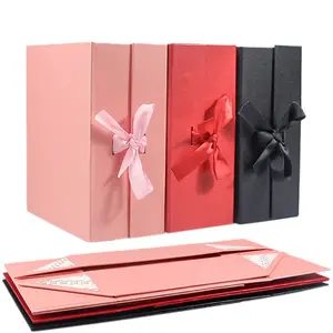 Cajas magnéticas de cartón rígido con logotipo personalizado, cajas plegables de regalo con cierre de cinta para vestido de boda, venta al por mayor