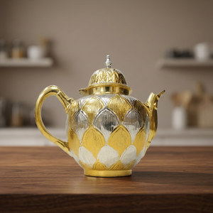 Golden Metal Tea <b>Pot</b> With <b>Lid</b> Modern Luxury Design Decorative Water Kettle With Handle - Product Image 2