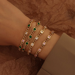 Parures de bijoux pour femmes tendance, en acier inoxydable, zircon <span class=keywords><strong>CZ</strong></span>, collier, bracelet, mariage, plaqué or, pierres précieuses colorées - Product Image 2