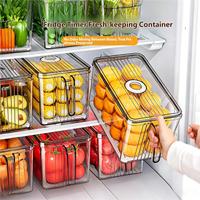 Boîte de rangement pour réfrigérateur en PET transparent, écologique et saine, avec minuterie de fraîcheur, empilable, avec poignée et plateau de drainage