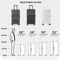 Valise de voyage en aluminium PC épaissi durable de 30 pouces, grande capacité, antivol, roulettes pivotantes, ouverture frontale