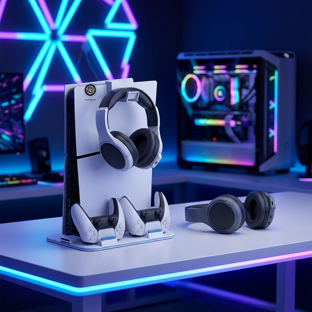 OEM Cooling Stand for PS5 Slim Multifunctional Charging Station with Fan Custom Packaging Private Label Accessories