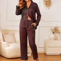 Ensemble de pyjama en satin rayé de luxe pour femme, taille élastique, tissé, respirant, longueur intégrale, collection printemps-automne, vente en gros