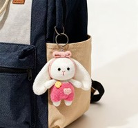 Porte-clés en coton doux et écologique en forme de lapin à oreilles tombantes, poupée en peluche personnalisée, décoration au crochet