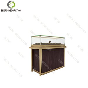 Nuevo diseño de madera + oro inoxidable LED luz joyería vitrina de cristal joyería quiosco centro comercial mostrador vitrina al por menor - Product Image 4