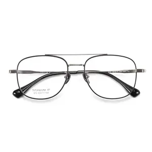 972 High quality titanium frame double bridge men's business eyeglasses frame two-color design wholesale pure titanium glasses