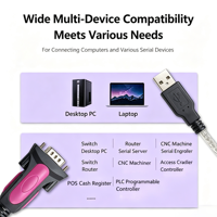 Câble Série USB vers DB9 RS232 FT232, Adaptateur Convertisseur de Port COM 9 Broches de Qualité Industrielle, Câble USB 2.0 en Cuivre Sans Oxygène