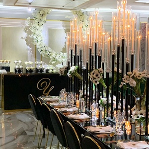 9 Arms Handmade Heat-Resistant Crystal Glass <strong>Candelabra</strong> in <strong>Black</strong> and Clear for Wedding and Christmas Table Centerpieces - Product Image 4
