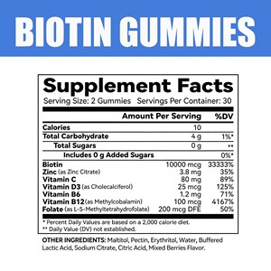 Gomitas de biotina de alta calidad con sabor a frutos rojos que favorecen la producción de queratina, la función normal de la piel y la estructura de las uñas. - Product Image 2