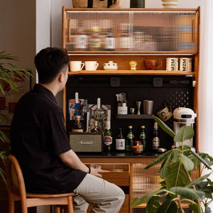 Aparador Divertido de Madera de Cerezo, Estilo Japonés, Mueble de Pared, Unidad de Almacenamiento para Café y Té, 0.95m 1.25m, Madera Maciza Rectangular - Product Image 2