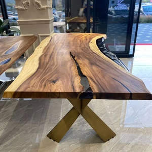 Table de salle à manger en bois de noyer massif de luxe avec résine époxy, prix abordable, directement de l'usine, idéale pour le café, la cuisine ou le restaurant - Product Image 2