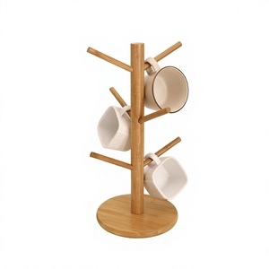 Wooden Mug Holder Stand Double Tier Cup <b>Rack</b> Minimalist <b>Kitchen</b> Tableware <b>Storage</b> Organizer Standing Type - Product Image 2