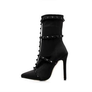 Nouvelles bottes courtes pour femmes, style transfrontalier Europe et États-Unis, en tissu extensible, à bout pointu et talon aiguille, pour l'hiver - Product Image 4