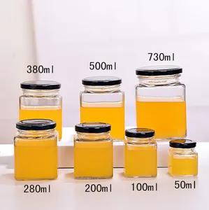 중국 제조자 공급 사각 유리 꿀 병/항아리 잼 소스 통조림 피클 항아리 금속 뚜껑