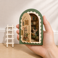 Mini maison en bois décorative avec porte ouvrante, scène de bibliothèque et salon de thé, accessoire mini-échelle, ornements miniatures de ferme pour bureau