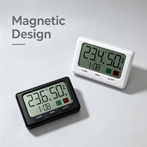 <span class=keywords><strong>Thermomètre</strong></span> hygromètre numérique magnétique mince avec écran LCD, capteur <span class=keywords><strong>de</strong></span> température et d'humidité intérieure, réveil, pour la maison, le bureau ou le mur - Product Image 2