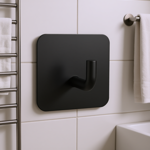 Gancho para toallas, colgador de pared autoadhesivo de plástico negro para organización del hogar, modelo D0100X32UPX - Product Image 2