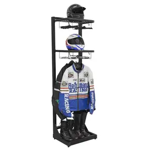 Floor Standing Helmet Display Rack Metal Helmet Jacket Rack Motorcycle Gear Rack