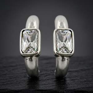 Art Palace 925 Silver <b>Emerald</b> Cut Crystal <b>Stud</b> Earrings Classic Geometric Bezel Setting Women's Everyday Wear Jewelry - Product Image 2